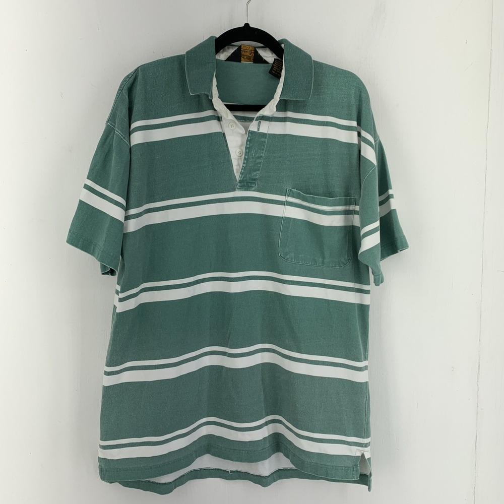 Vintage 90s Y2K Men's Medium Rugby Polo Shirt Stripes Preppy Outdoor Grunge